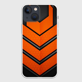 Чехол для iPhone 13 mini с принтом НАНО БРОНЯ | NANO ARMOR в городе Новоалтайск,  |  | Тематика изображения на принте: 3d | arm | armor | armour | futuristic | nano | neon | orange | steel | броня | линии | нано | неон | неоновый | оранжевый | плиты | сетка | соты | сталь | стальная | стрелки | футуристичная