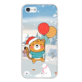 Чехол для iPhone 5/5S матовый с принтом Новогодний тигренок с шариками в городе Новоалтайск, Силикон | Область печати: задняя сторона чехла, без боковых панелей | 2022 | год тигра | новый год | новый год 2022 | символ года | тигр | тигренок | тигрица | тигры