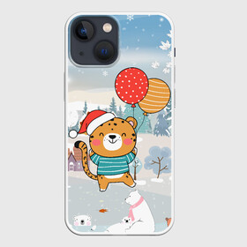 Чехол для iPhone 13 mini с принтом Новогодний тигренок с шариками в городе Новоалтайск,  |  | 2022 | год тигра | новый год | новый год 2022 | символ года | тигр | тигренок | тигрица | тигры