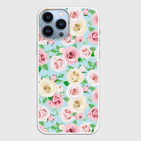 Чехол для iPhone 13 Pro Max с принтом Цветущее поле роз в городе Новоалтайск,  |  | арт | бе | белая роза | бутон | бутон розы | бутоны | бутоны роз | бутоны цветов | жёлтая роза | жёлтые бутоны | жёлтые розы | жёлтые цветы | жёлтый бутон | жёлтый цветок | рисунок | роза | розовая роза