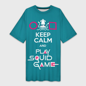 Платье-футболка 3D с принтом Keep calm and play squid game в городе Новоалтайск,  |  | action adventure | keep calm and play squid game | south korean | squid | squid game | survival game | web series | веб сериал | игра в кальмара | игра на выживание | играйте в игру в кальмара | кальмар | приключенческий боевик