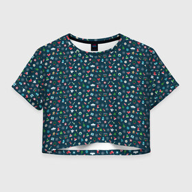 Женская футболка Crop-top 3D с принтом Christmas Background в городе Новоалтайск, 100% полиэстер | круглая горловина, длина футболки до линии талии, рукава с отворотами | candy | christmas | christmas background | gifts | holiday | new year | snowflakes | stars | toys | звезды | игрушки | конфеты | новогодний фон | новый год | подарки | праздник | рождество | снежинки