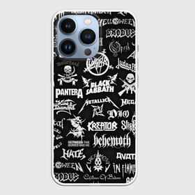 Чехол для iPhone 13 Pro с принтом ЛОГОТИПЫ МЕТАЛ ГРУПП   METAL BANDS LOGO в городе Новоалтайск,  |  | black sabbath | bmth | dio | heavy metal | iron maiden | judas priest | megadeth | metallica | motorhead | pantera | slayer | slipknot | группы | метал | рок