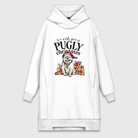 Платье-худи хлопок с принтом Pugly Christmas в городе Новоалтайск,  |  | christmas | dog | drawing | gifts | new year | pug | pugly | мопс | новый год | пес | подарки | рисунок | рождество | собака