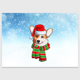 Поздравительная открытка с принтом Новогодний Корги   New Years Corgi в городе Новоалтайск, 100% бумага | плотность бумаги 280 г/м2, матовая, на обратной стороне линовка и место для марки
 | Тематика изображения на принте: christmas | corgi | dog | santa | дед мороз | елка | зима | корги | новый год | рождество | санта | снег | снегурочка | снежинка | собака | собачка | щенок