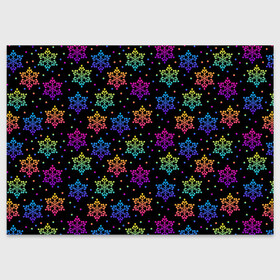 Поздравительная открытка с принтом Неоновые снежинки   Neon  snowflakes в городе Новоалтайск, 100% бумага | плотность бумаги 280 г/м2, матовая, на обратной стороне линовка и место для марки
 | Тематика изображения на принте: christmas | neon | зима | неон | новый год | рождество | снег | снежинка