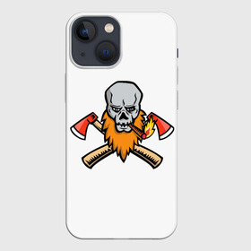 Чехол для iPhone 13 mini с принтом Бородатый Череп Дровосека в городе Новоалтайск,  |  | axeman | брутальность | брутальный | дровосек | лес | лесоруб | мужик | мужские | мужской | топор | топорик | топоры