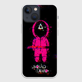 Чехол для iPhone 13 mini с принтом Игра в кальмара глитч в городе Новоалтайск,  |  | glitch | squid game | глитч | глич | игра в кальмара | игра кальмара | маска | маска с треугольником | розовый костюм | треугольник