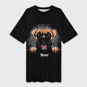 Платье-футболка 3D с принтом Боксёр (Boxer) в городе Новоалтайск,  |  | animal | boxer | bulldog | dog | fighting dog | pit bull | бойцовская собака | боксёр | бульдог | год собаки | друг человека | животное | кинолог | немецкий боксёр | пёс | питбуль | порода собак | собака боксёр | собаковод