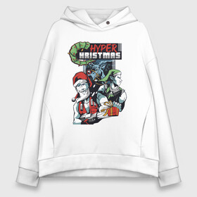 Женское худи Oversize хлопок с принтом Hyper Christmas в городе Новоалтайск, френч-терри — 70% хлопок, 30% полиэстер. Мягкий теплый начес внутри —100% хлопок | боковые карманы, эластичные манжеты и нижняя кромка, капюшон на магнитной кнопке | art | christmas | deer | elf | gift | hyper | new year | santa | santa claus | tree | weapon | арт | гипер | елка | новый год | олень | оружие | подарок | рождество | санта | санта клаус | эльф