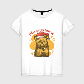 Женская футболка хлопок с принтом Merry Christmas в городе Новоалтайск, 100% хлопок | прямой крой, круглый вырез горловины, длина до линии бедер, слегка спущенное плечо | art | christmas | dog | drawing | hat | new year | stars | арт | звезды | новый год | пес | рисунок | рождество | собака | собака в шапке