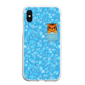Чехол для iPhone XS Max матовый с принтом Тигренок в кармашке в городе Новоалтайск, Силикон | Область печати: задняя сторона чехла, без боковых панелей | 2022 | год тигра | новый год | новый год 2022 | символ года | тигр | тигренок | тигрица | тигры