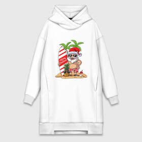 Платье-худи хлопок с принтом Santa on Vibe в городе Новоалтайск,  |  | art | beach | christmas | new year | palm trees | pineapple | sand | santa | santa claus | surfing | vibe | ананас | арт | вайб | новый год | пальмы | песок | пляж | рождество | санта | санта клаус | серфинг