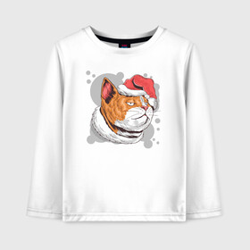Детский лонгслив хлопок с принтом Christmas Cat в городе Новоалтайск, 100% хлопок | круглый вырез горловины, полуприлегающий силуэт, длина до линии бедер | art | cat | christmas | kitty | new year | santa hat | арт | кот | котик | кошка | новый год | рождество | шапка санты