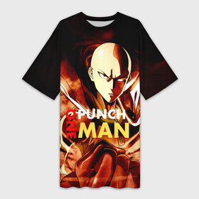 Платье-футболка 3D с принтом Огненный Сайтама One Punch Man в городе Новоалтайск,  |  | hagemanto | one punch man | one punchman | onepunchman | saitama | sensei | аниме | ван панч мен | ванпанчмен | лысый плащ | манга | сайтама | сильнейший человек | учитель | человек одинудар | человек одного удара