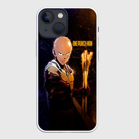 Чехол для iPhone 13 mini с принтом Космический Сайтама One Punch Man в городе Новоалтайск,  |  | hagemanto | one punch man | one punchman | onepunchman | saitama | sensei | аниме | ван панч мен | ванпанчмен | лысый плащ | манга | сайтама | сильнейший человек | учитель | человек одинудар | человек одного удара