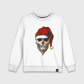 Детский свитшот хлопок с принтом Santa Skull в городе Новоалтайск, 100% хлопок | круглый вырез горловины, эластичные манжеты, пояс и воротник | art | beard | hat | santa | skull | арт | борода | санта | череп | шапка