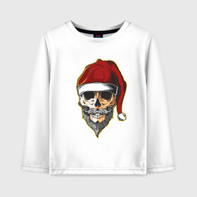Детский лонгслив хлопок с принтом Santa Skull в городе Новоалтайск, 100% хлопок | круглый вырез горловины, полуприлегающий силуэт, длина до линии бедер | art | beard | hat | santa | skull | арт | борода | санта | череп | шапка