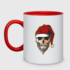 Кружка двухцветная с принтом Santa Skull в городе Новоалтайск, керамика | объем — 330 мл, диаметр — 80 мм. Цветная ручка и кайма сверху, в некоторых цветах — вся внутренняя часть | Тематика изображения на принте: art | beard | hat | santa | skull | арт | борода | санта | череп | шапка