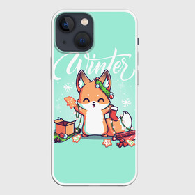 Чехол для iPhone 13 mini с принтом Зима. Новогодний лисенок в городе Новоалтайск,  |  | 2022 | christmas | new year | животные | звери | зверюшки | кавай | лиса | лисенок | милота | милый | нг | новогодний | новый год | рождество