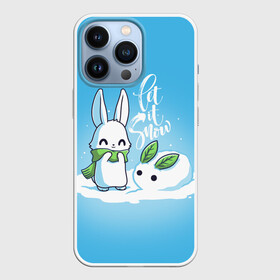 Чехол для iPhone 13 Pro с принтом Let it snow. Зайчик и снежок в городе Новоалтайск,  |  | Тематика изображения на принте: 2022 | christmas | new year | животные | звери | зверюшки | кавай | милота | милый | нг | новогодний | новый год | рождество