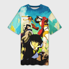 Платье-футболка 3D с принтом Cowboy Bebop All в городе Новоалтайск,  |  | corgi | cowboy bebop | ed | edd | edward | edward wong | ein | fei | fei valentain | jet | jet black | spike | spike spiegel | аниме | боевик | вестер | детектив | джет | джет блэк | ед | ен | иен | ковбой бибоп | корги | космический | манга | спайк | спа