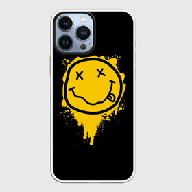 Чехол для iPhone 13 Pro Max с принтом NIRVANA LOGO SMILE, БРЫЗГИ КРАСОК в городе Новоалтайск,  |  | Тематика изображения на принте: band | cobain | face | kurt | logo | music | nirvana | rock | rocknroll | группа | кобейн | курт | лого | логотип | музыка | музыкальная | нирвана | рожица | рок | рокнролл | символ