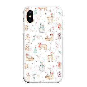 Чехол для iPhone XS Max матовый с принтом Паттерн с оленями и медведями в городе Новоалтайск, Силикон | Область печати: задняя сторона чехла, без боковых панелей | Тематика изображения на принте: 2022 | christmas | new year | животные | звери | зверюшки | кавай | медведь | медвежата | милота | милый | нг | новогодний | новый год | олени | олень | рождество