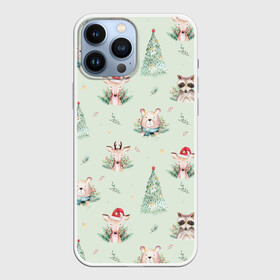 Чехол для iPhone 13 Pro Max с принтом Олени, медведи и еноты в городе Новоалтайск,  |  | Тематика изображения на принте: 2022 | christmas | new year | енот | енотик | еноты | животные | звери | зверюшки | кавай | медведи | медвежата | медвежонок | милота | милый | нг | новогодний | новый год | олени | рождество