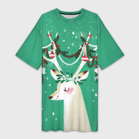 Платье-футболка 3D с принтом Олень. Новый год в городе Новоалтайск,  |  | 2022 | christmas | new year | животные | звери | зверюшки | кавай | милота | милый | нг | новогодний | новый год | олень | рождество