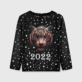 Детский лонгслив 3D с принтом New Year Immortal Tiger в городе Новоалтайск, 100% полиэстер | длинные рукава, круглый вырез горловины, полуприлегающий силуэт
 | 2022 | 22 | christmas | claus | deer | frost | immortal | new | santa | second | snow | spruce | symbol | team | three | tiger | tree | twenty | winter | year | второй | год | года | двадать | дед | елка | ель | зима | клаус | мороз | нового