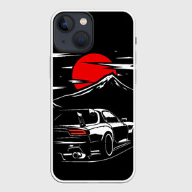 Чехол для iPhone 13 mini с принтом MAZDA RX 7 | Мазда  при свете красной луны в городе Новоалтайск,  |  | Тематика изображения на принте: car | drift | initinial d | mazda | mazda z | rx 7 | rx7 | дрифт | мазда | машина