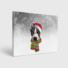 Холст прямоугольный с принтом Новогодний Питбуль   New Years Pit bull в городе Новоалтайск, 100% ПВХ |  | christmas | dog | pit bull | santa | дед мороз | зима | новый год | питбуль | рождество | санта | снег | снежинка | собака | собачка | щенок