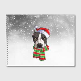 Альбом для рисования с принтом Новогодний Питбуль   New Years Pit bull в городе Новоалтайск, 100% бумага
 | матовая бумага, плотность 200 мг. | christmas | dog | pit bull | santa | дед мороз | зима | новый год | питбуль | рождество | санта | снег | снежинка | собака | собачка | щенок