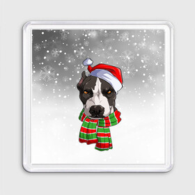 Магнит 55*55 с принтом Новогодний Питбуль   New Years Pit bull в городе Новоалтайск, Пластик | Размер: 65*65 мм; Размер печати: 55*55 мм | christmas | dog | pit bull | santa | дед мороз | зима | новый год | питбуль | рождество | санта | снег | снежинка | собака | собачка | щенок