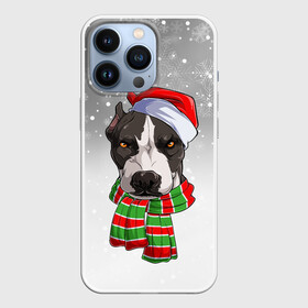Чехол для iPhone 13 Pro с принтом Новогодний Питбуль   New Years Pit bull в городе Новоалтайск,  |  | Тематика изображения на принте: christmas | dog | pit bull | santa | дед мороз | зима | новый год | питбуль | рождество | санта | снег | снежинка | собака | собачка | щенок