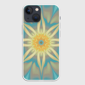 Чехол для iPhone 13 mini с принтом Летнее солнце. Абстракция. в городе Новоалтайск,  |  | Тематика изображения на принте: abstraction | blue | fractal | round | summer | sun | turquoise | yellow | абстракция | бирюзовый | желтый | круглый | летний | солнце | фрактал