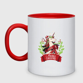 Кружка двухцветная с принтом Christmas Unicorn в городе Новоалтайск, керамика | объем — 330 мл, диаметр — 80 мм. Цветная ручка и кайма сверху, в некоторых цветах — вся внутренняя часть | art | christmas | holiday | inscription | new year | scarf | stars | unicorn | арт | единорог | звезды | надпись | новый год | праздник | рождество | шарф
