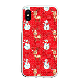 Чехол для iPhone XS Max матовый с принтом Снеговики и олени в городе Новоалтайск, Силикон | Область печати: задняя сторона чехла, без боковых панелей | Тематика изображения на принте: 2022 | новогодний | новый год | олени | праздник | рождество | снеговик