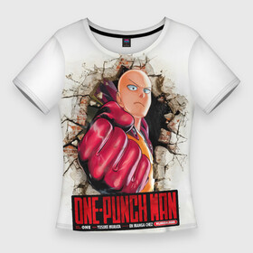 Женская футболка 3D Slim с принтом Сайтама пробивая стены One Punch Man в городе Новоалтайск,  |  | hagemanto | one punch man | one punchman | onepunchman | saitama | sensei | аниме | ван панч мен | ванпанчмен | лысый плащ | манга | сайтама | сильнейший человек | учитель | человек одинудар | человек одного удара