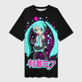 Платье-футболка 3D с принтом Мику Хацунэ, Hatsune Miku в городе Новоалтайск,  |  | anime girl | hatsune miku | vocaloid | виртуальная певица | вокалоид | девушка с голубыми волосами | мику хацунэ | музыка