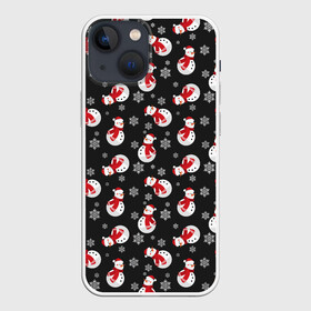 Чехол для iPhone 13 mini с принтом Snowmen в городе Новоалтайск,  |  | Тематика изображения на принте: background | christmas | new year | pattern | snow | snowman | texture | winter | xmas | новый год | рождество | снег | снеговик | снежинки | текстура | фон