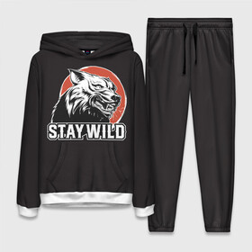 Женский костюм 3D (с толстовкой) с принтом STAY WILD (Волк) в городе Новоалтайск,  |  | Тематика изображения на принте: gray wolf | predator | the beast | volkolak | wolf | wolfhound | волк | волкодав | волколак | волчара | вурдалак | дикий зверь | зверь | злой волк | зов волка | морской волк | оборотень | оскал | рисунок волка | санитар леса
