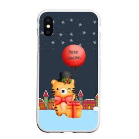 Чехол для iPhone XS Max матовый с принтом Новогодний тигренок с красным шариком в городе Новоалтайск, Силикон | Область печати: задняя сторона чехла, без боковых панелей | Тематика изображения на принте: 2022 | год тигра | новый год | новый год 2022 | символ года | тигр | тигренок | тигрица | тигры