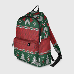 Рюкзак 3D с принтом Knitted Christmas Pattern в городе Новоалтайск, 100% полиэстер | лямки с регулируемой длиной, сверху петелька, чтобы рюкзак можно было повесить на вешалку. Основное отделение закрывается на молнию, как и внешний карман. Внутри два дополнительных кармана, один из которых закрывается на молнию. По бокам два дополнительных кармашка | background | christmas | holiday | knitted | knitted pattern | pattern | trees | winter | вязаный | вязаный узор | елки | зима | праздник | рождество | узор | фон