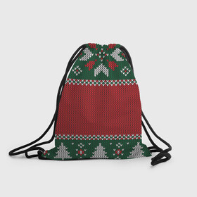 Рюкзак-мешок 3D с принтом Knitted Christmas Pattern в городе Новоалтайск, 100% полиэстер | плотность ткани — 200 г/м2, размер — 35 х 45 см; лямки — толстые шнурки, застежка на шнуровке, без карманов и подкладки | background | christmas | holiday | knitted | knitted pattern | pattern | trees | winter | вязаный | вязаный узор | елки | зима | праздник | рождество | узор | фон