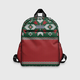 Детский рюкзак 3D с принтом Knitted Christmas Pattern в городе Новоалтайск, 100% полиэстер | лямки с регулируемой длиной, сверху петелька, чтобы рюкзак можно было повесить на вешалку. Основное отделение закрывается на молнию, как и внешний карман. Внутри дополнительный карман. По бокам два дополнительных кармашка | Тематика изображения на принте: background | christmas | holiday | knitted | knitted pattern | pattern | trees | winter | вязаный | вязаный узор | елки | зима | праздник | рождество | узор | фон