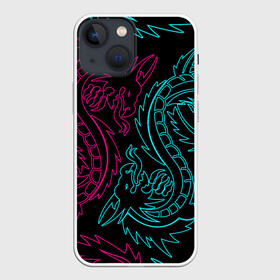 Чехол для iPhone 13 mini с принтом НЕОНОВЫЕ ДРАКОНЫ   NEON DRAGON в городе Новоалтайск,  |  | china | dragon | japan | neon | texture | драконы | китай | мифология | неон | неоновые драконы | текстура | япония
