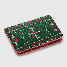 Картхолдер с принтом с принтом Knitted Snowflake Pattern в городе Новоалтайск, натуральная матовая кожа | размер 7,3 х 10 см; кардхолдер имеет 4 кармана для карт; | background | christmas | holiday | knitted pattern | pattern | snowflakes | trees | winter | вязаный узор | елки | зима | праздник | рождество | снежинки | узор | фон
