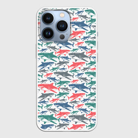 Чехол для iPhone 13 Pro с принтом Разноцветные Акулы в городе Новоалтайск,  |  | fish | ocean | predator | shark | white shark | акула | белая акула | зубы | море | морской хищник | океан | рыба | хищная рыба | хищник